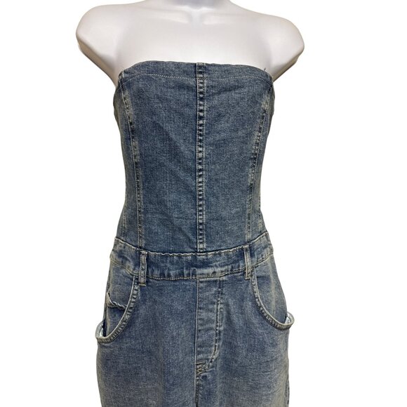 We The Free People Je Suis Pret Women's Jumpsuit Barrel Denim Jean Medium - Picture 3 of 14